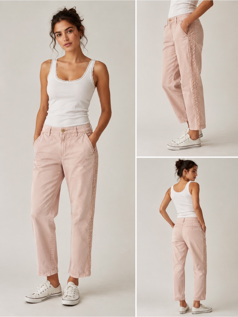 Gap Blush Pink Lace Trim Girlfriend Chinos Cropped Pants Size 10